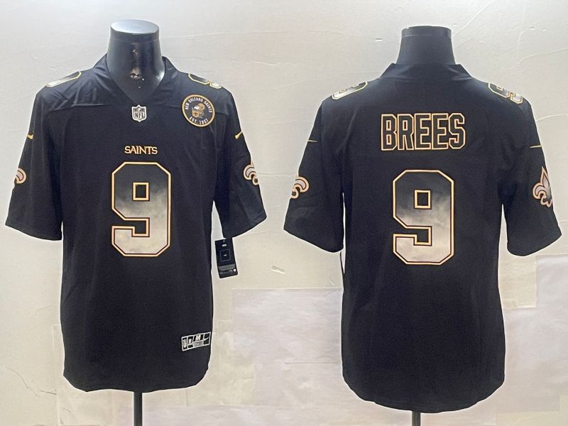 Men New Orleans Saints #9 Brees Black Nike Smoke Fashion 2024 Limited NFL Jersey style 3